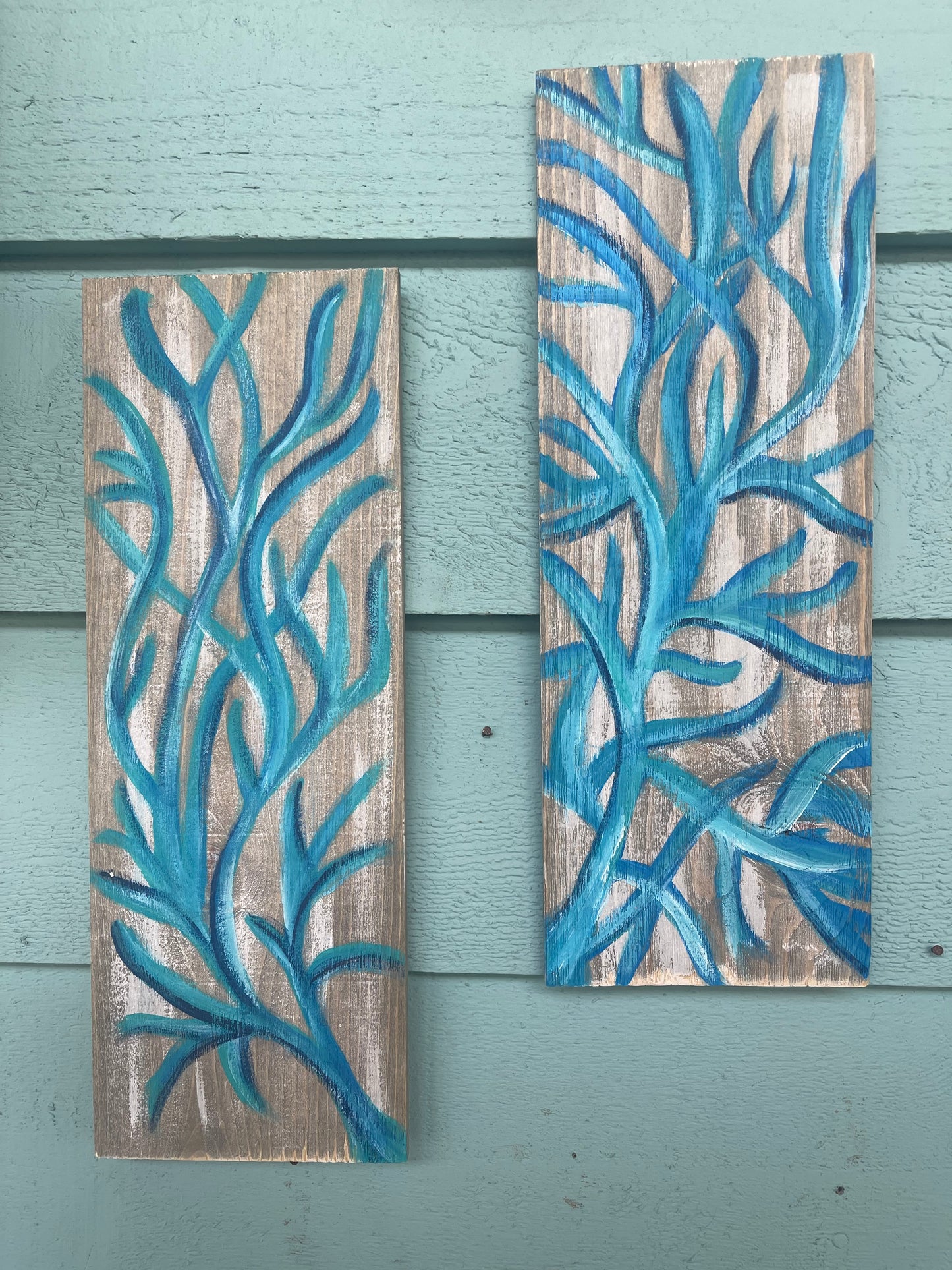 Painted Plank - Blue Coral Pair
