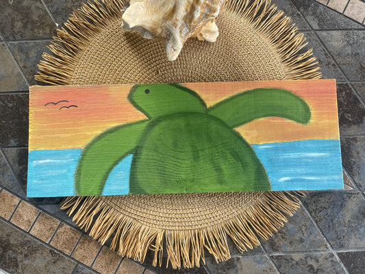 Painted Plank - Sea Turtle "Selfie" ~ Special Order Only